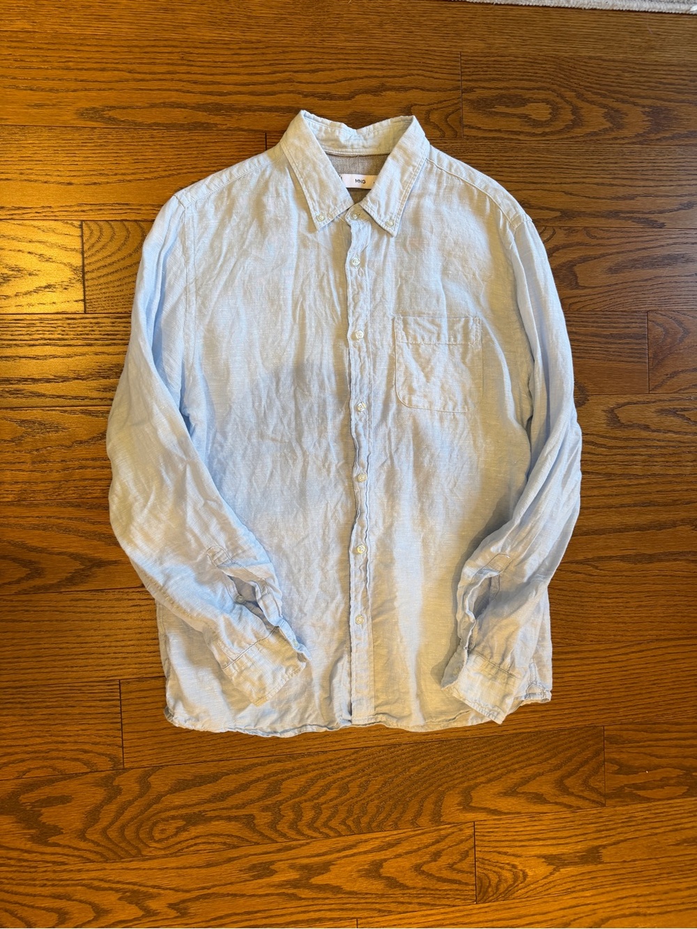 Mango - Light Blue Men's Linen Button-Down Shirt - Medium